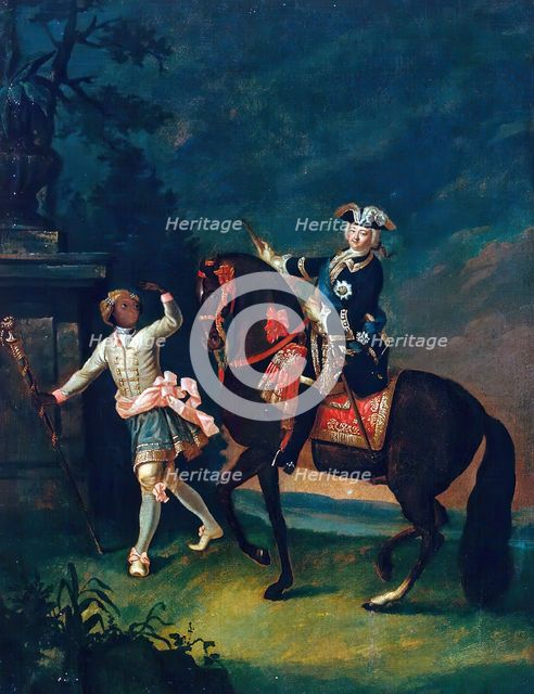 Portrait of Elizabeth Petrovna on Horseback Accompanied by a Negro Servant (copy), 1743. Creator: Unknown.