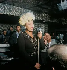 Portrait of Ella Fitzgerald, Dizzy Gillespie, Ray Brown, Milt Jackson..., Downbeat, N.Y., 1947. Creator: William Paul Gottlieb