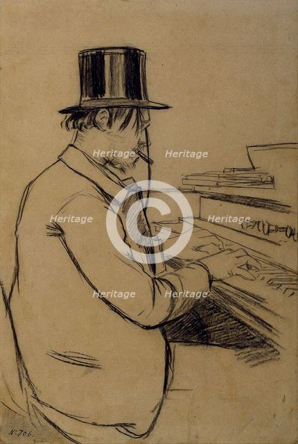 Portrait of Erik Satie (1866-1925), Playing the Harmonium. Artist: Rusiñol, Santiago (1861-1931)