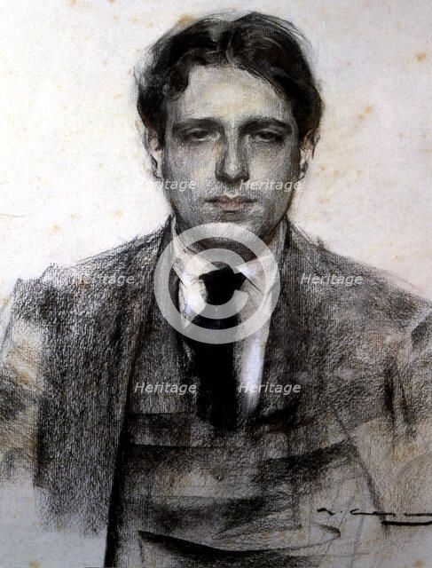 Portrait of Eugeni d'Ors i Rovira (1882-1954), Spanish essayist, charcoal drawing by Ramon Casas.