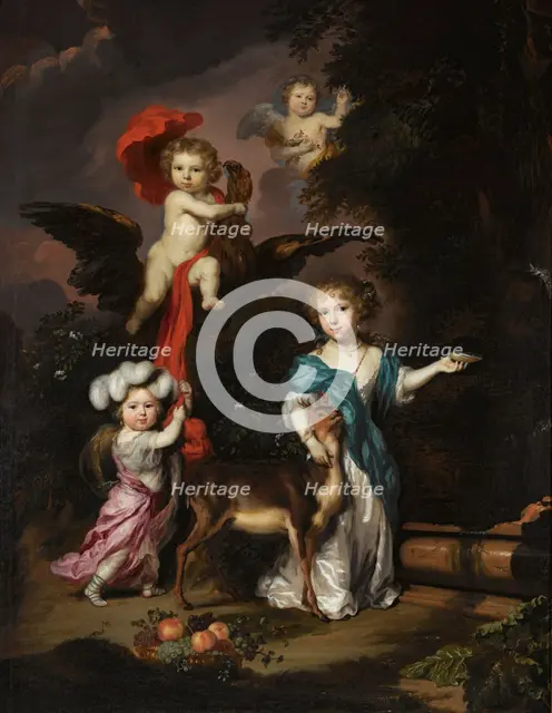 Portrait of Four Children as Ceres Ganymede Cherub and Diana, 1675. Creator: Nicolaes Maes.