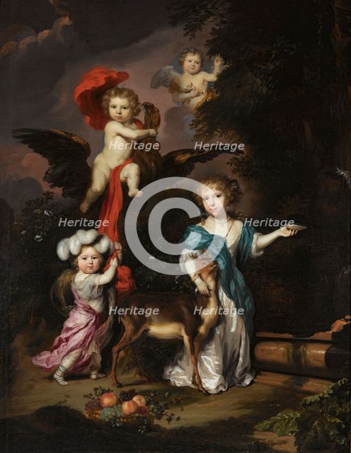 Portrait of Four Children as Ceres Ganymede Cherub and Diana, 1675. Creator: Nicolaes Maes.