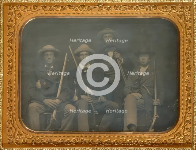 Portrait of four men with rifles, 1850s. Creator: Unknown.