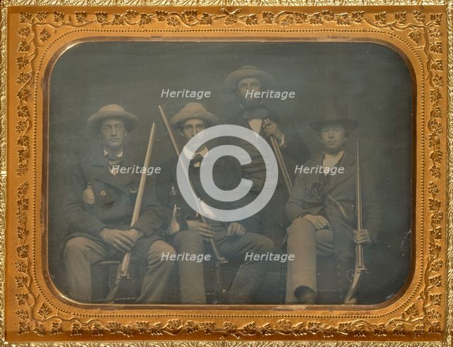 Portrait of four men with rifles, 1850s. Creator: Unknown.