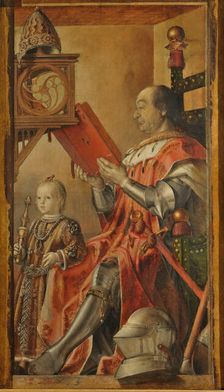 Portrait of Federico da Montefeltro with His Son Guidobaldo, 1476-1477. Creator: Berruguete, Pedro (1450-1503)