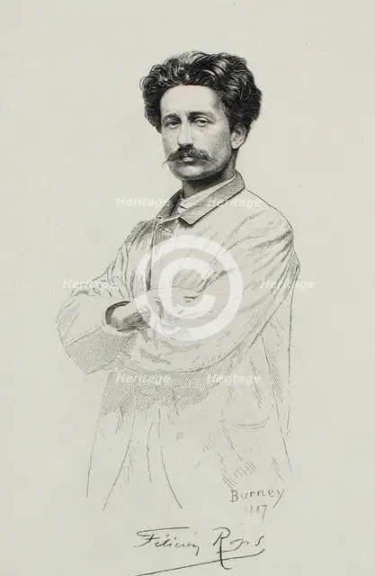 Portrait of Félicien Rops, 1887. Creators: Félicien Rops, Eugène Burney.