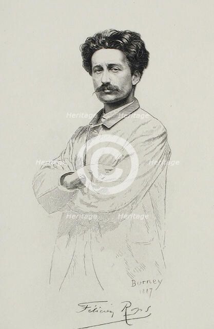 Portrait of Félicien Rops, 1887. Creators: Félicien Rops, Eugène Burney.