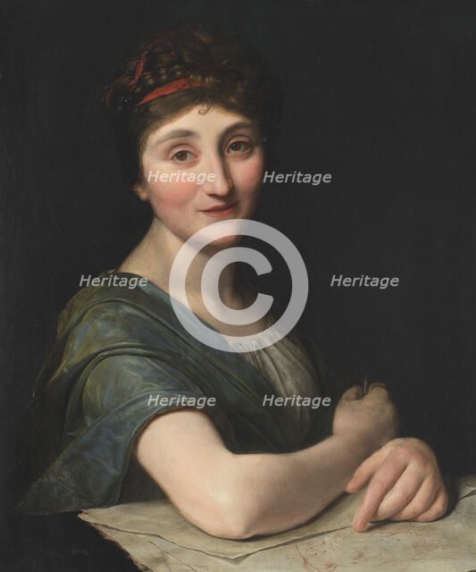 Portrait of female artist with drawing,  c.1800. Creator: Anon.