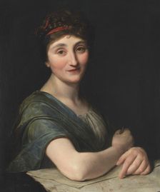 Portrait of female artist with drawing, c.1800. Creator: Anon