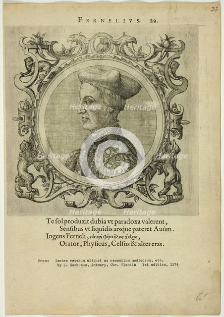 Portrait of Fernelius, published 1574. Creators: Unknown, Johannes Sambucus.