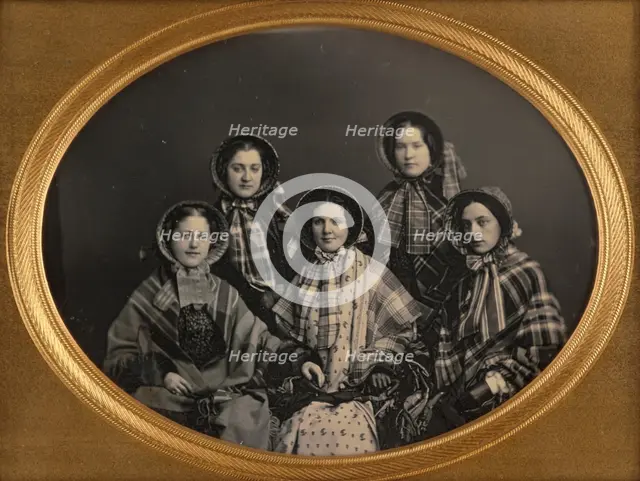 Portrait of Five Women in Bonnets, 1851. Creator: Unknown.