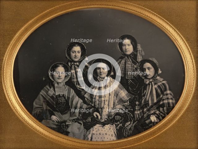 Portrait of Five Women in Bonnets, 1851. Creator: Unknown.