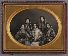 Portrait of Five Women in Bonnets, 1851. Creator: Unknown