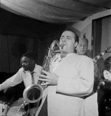 Portrait of Flip Phillips, Denzil Best, and Billy Bauer, Pied Piper, New York, N.Y., ca. Sept. 1947. Creator: William Paul Gottlieb