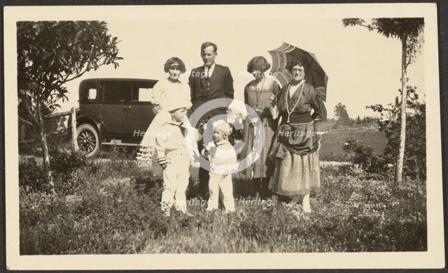 Portrait of Florence's Family Outside with Car, 1907-1943. Creator: Louis Fleckenstein.