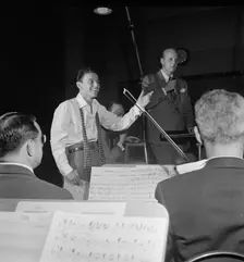 Portrait of Frank Sinatra and Axel Stordahl, Liederkrantz Hall, New York, N.Y., ca. 1947. Creator: William Paul Gottlieb