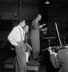 Portrait of Frank Sinatra and Axel Stordahl, Liederkrantz Hall, New York, N.Y., ca. 1947. Creator: William Paul Gottlieb