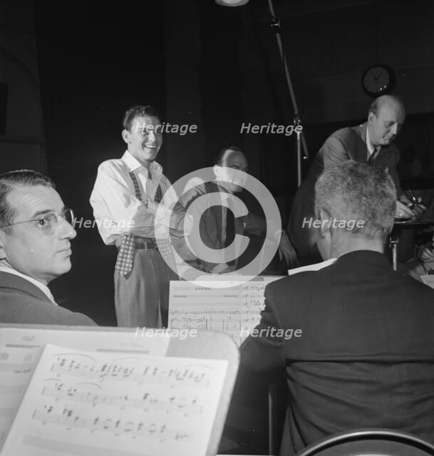 Portrait of Frank Sinatra and Axel Stordahl, Liederkrantz Hall, New York, N.Y., ca. 1947. Creator: William Paul Gottlieb.