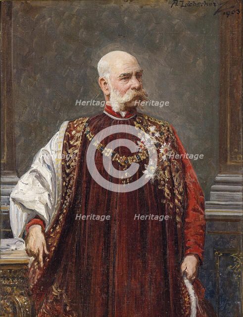 Portrait of Franz Joseph I of Austria as Grand Master of the Golden Fleece, 1903. Artist: Liebscher, Adolf (1857-1919)