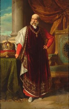 Portrait of Franz Joseph I of Austria as Grand Master of the Golden Fleece, 1891. Creator: Lebiedzki, Eduard (1862-1915)