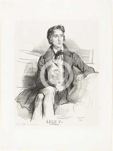 Portrait of Franz Liszt, published August 1832. Creator: Achille Deveria.