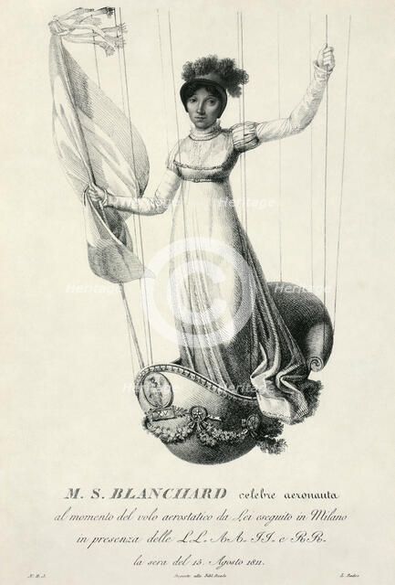 Portrait of French balloonist Sophie Blanchard during her flight in Milan, Italy, 1811. Artist: Luigi Rados