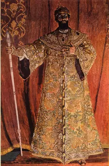 Portrait of Fyodor Ivanov Shaliapin (1873-1939) in the Role of Boris Godunov 1912, (1965). Creator: Aleksandr Golovin