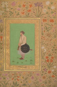 Portrait of Khan Dauran Bahadur Nusrat Jang, Folio from the Shah Jahan Album, verso: ca. 1640. Creator: Murad