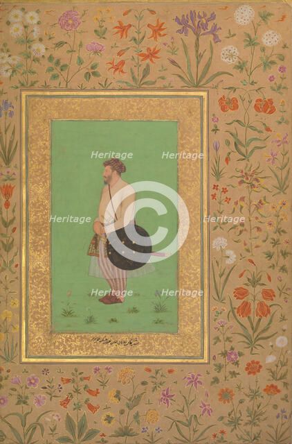 Portrait of Khan Dauran Bahadur Nusrat Jang, Folio from the Shah Jahan Album, verso: ca. 1640. Creator: Murad.