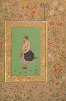 Portrait of Khan Dauran Bahadur Nusrat Jang, Folio from the Shah Jahan Album, verso: ca. 1640. Creator: Murad