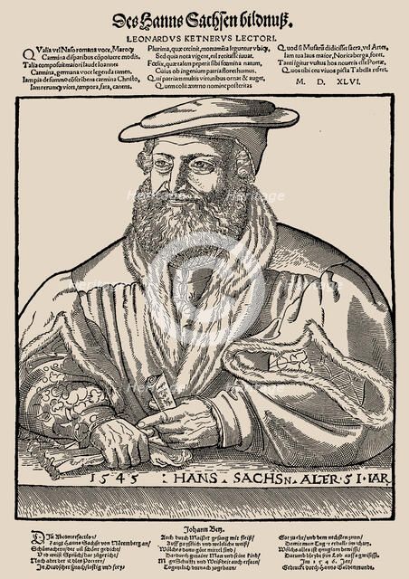 Portrait of Hans Sachs (1494-1576) at the age of 51, 1545. Creator: Ostendorfer, Michael (1490-1569).