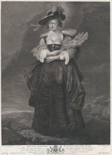 Portrait of Helena Fourment, Rubens second wife, wearing a fur coat over her shoulders, 1767. Creators: Richard Earlom, T Chambars