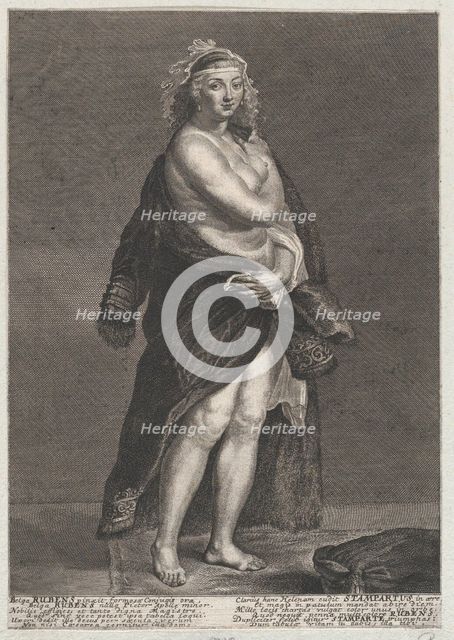Portrait of Helena Fourment, Rubens' second wife, wearing a fur coat over her shoulders, 1728., 1728 Creator: Frans van Stampart.