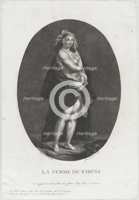 Portrait of Helena Fourment, Rubens' second wife, wearing a fur coat over her sho..., ca. 1786-1815. Creator: Johann Jakob Mettenleiter.