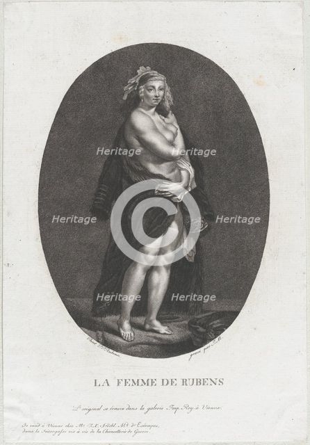 Portrait of Helena Fourment, Rubens' second wife, wearing a fur coat over her sho..., ca. 1786-1815. Creator: Johann Jakob Mettenleiter.