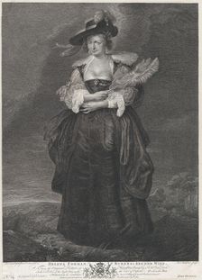 Portrait of Helena Fourment, Rubens second wife, wearing a fur coat over her shoulders, 1767. Creators: Richard Earlom, T Chambars