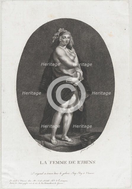 Portrait of Helena Fourment, Rubens' second wife, wearing a fur coat over her sho..., ca. 1786-1815. Creator: Johann Jakob Mettenleiter.