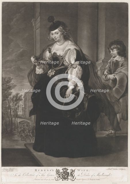 Portrait of Helena Fourment, with a young page behind her, 1782. Creators: Richard Earlom, Josiah Boydell.