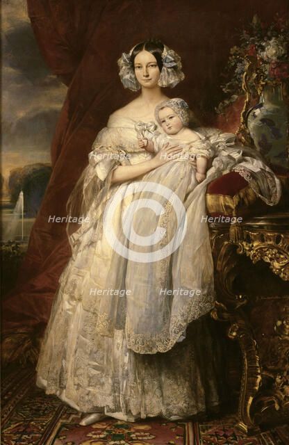 Portrait of Helene of Mecklenburg-Schwerin (1814-1858), Duchess of Orleans with her son the Count of