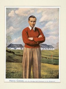 Portrait of Henry Cotton (1907-87), with Ashridge golf club in background, c1940s