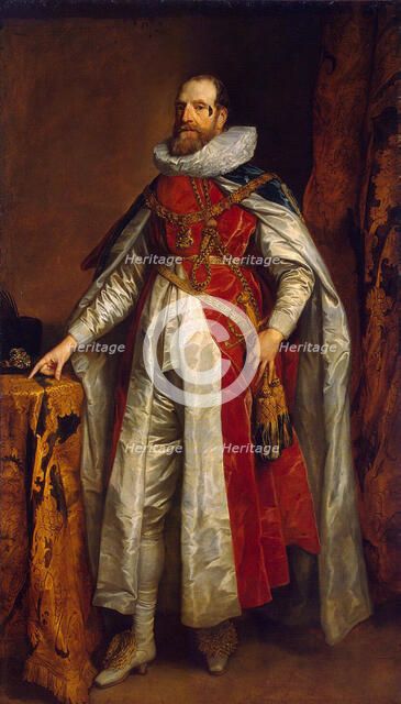 Portrait of Henry Danvers, 1st Earl of Danby (1573-1644), in robes as Knight of the Garter, End 1630s. Artist: Dyck, Sir Anthonis, van (1599-1641)