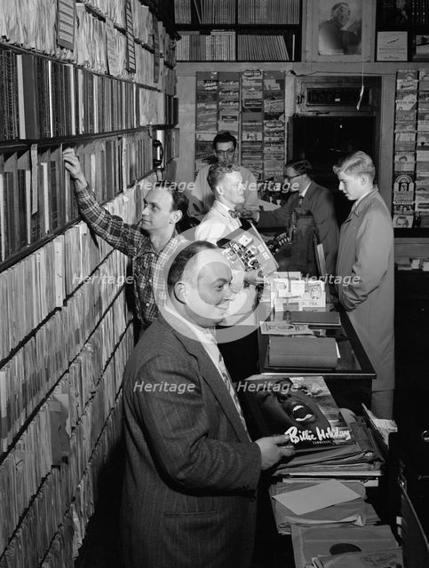Portrait of Herbie Hill, Lou Blum, and Jack Crystal, Commodore Record Shop, N.Y., ca. Aug. 1947. Creator: William Paul Gottlieb.