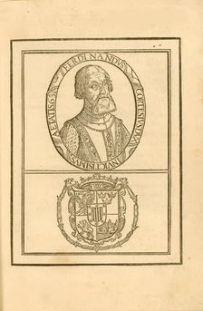 Portrait of Hernán Cortés (1485-1547) with his coat of arms, 1588. Creator: Anonymous