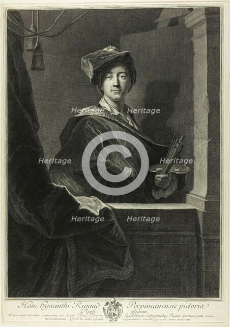 Portrait of Hyacinthe Rigaud, 1700. Creator: Pierre Drevet.