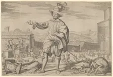 Portrait of Ioannes Altus (Johann Alten), of the Swiss Guard, standing by the Quirinal and..., 1623. Creator: Francesco Villamena