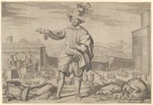 Portrait of Ioannes Altus (Johann Alten), of the Swiss Guard, standing by the Quirinal and..., 1623. Creator: Francesco Villamena