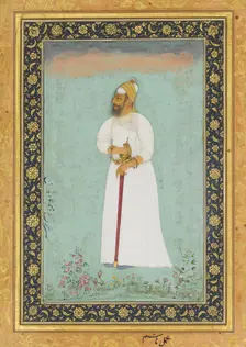 Portrait of Ibrahim Adil Shah II of Bijapur, Folio from the Shah Jahan Album, verso: ca. 1620. Creators: Hashim, Mir Ali Haravi