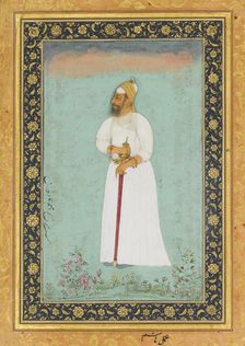 Portrait of Ibrahim Adil Shah II of Bijapur, Folio from the Shah Jahan Album, verso: ca. 1620. Creators: Hashim, Mir Ali Haravi