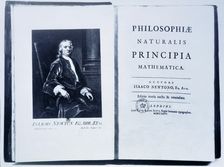 Portrait of Isaac Newton in an edition of his book Mathematical Principles of Natural Philosophy…