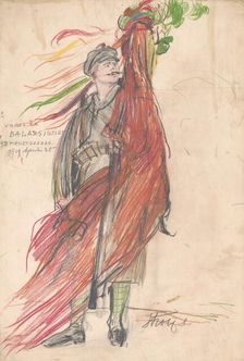 Portrait of Jozef Balaz as a Communard, 1919. Creator: Alajos Strobl